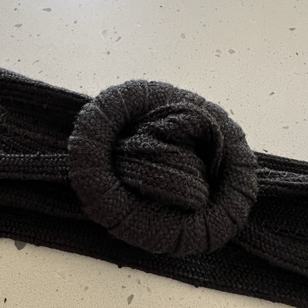 Vintage 80s Black Cinch Belt Fabric‎ Covered Round Buckle Wide Waist Belt S XS - Picture 3 of 4